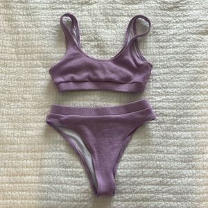 Purple high-rise two-piece bathing suit